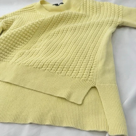 Chunky Knit Butter Yellow Sweater Womans L Minimalist Fisherman Coastal Luxury - Picture 5 of 7